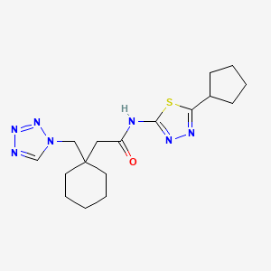 molecular formula C17H25N7OS B12163758 2-(1-((1H-tetrazol-1-yl)methyl)cyclohexyl)-N-(5-cyclopentyl-1,3,4-thiadiazol-2-yl)acetamide 