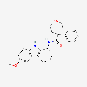 molecular formula C25H28N2O3 B12163793 N-(6-methoxy-2,3,4,9-tetrahydro-1H-carbazol-1-yl)-4-phenyltetrahydro-2H-pyran-4-carboxamide 