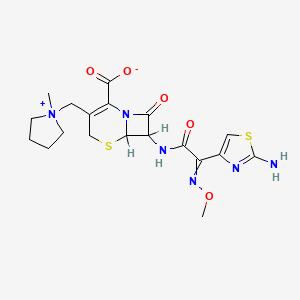 molecular formula C19H24N6O5S2 B1216403 7-[[2-(2-Amino-1,3-thiazol-4-yl)-2-methoxyiminoacetyl]amino]-3-[(1-methylpyrrolidin-1-ium-1-yl)methyl]-8-oxo-5-thia-1-azabicyclo[4.2.0]oct-2-ene-2-carboxylate 