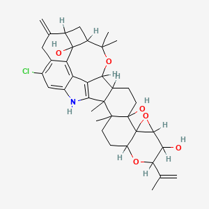 molecular formula C37H44ClNO6 B1216405 21-chloro-15,16,33,33-tetramethyl-24-methylidene-10-prop-1-en-2-yl-7,11,32-trioxa-18-azadecacyclo[25.4.2.02,16.05,15.06,8.06,12.017,31.019,30.022,29.025,28]tritriaconta-17(31),19,21,29-tetraene-5,9,28-triol 