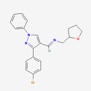 molecular formula C21H20BrN3O B12164239 N-{(E)-[3-(4-bromophenyl)-1-phenyl-1H-pyrazol-4-yl]methylidene}-1-(tetrahydrofuran-2-yl)methanamine 