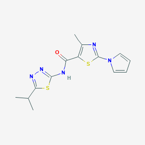 molecular formula C14H15N5OS2 B12164245 4-methyl-N-[(2E)-5-(propan-2-yl)-1,3,4-thiadiazol-2(3H)-ylidene]-2-(1H-pyrrol-1-yl)-1,3-thiazole-5-carboxamide 