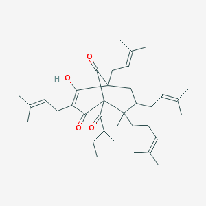 molecular formula C36H54O4 B121645 4-Hydroxy-8-methyl-1-(2-methylbutanoyl)-3,5,7-tris(3-methylbut-2-enyl)-8-(4-methylpent-3-enyl)bicyclo[3.3.1]non-3-ene-2,9-dione CAS No. 143183-63-5