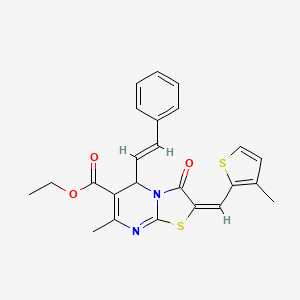 molecular formula C24H22N2O3S2 B12164566 ethyl (2E)-7-methyl-2-[(3-methylthiophen-2-yl)methylidene]-3-oxo-5-[(E)-2-phenylethenyl]-2,3-dihydro-5H-[1,3]thiazolo[3,2-a]pyrimidine-6-carboxylate 