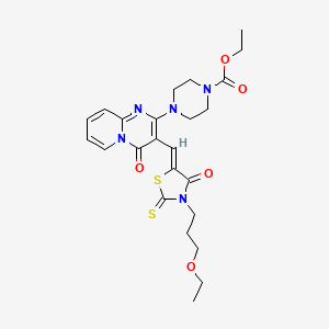 molecular formula C24H29N5O5S2 B12164631 ethyl 4-(3-{(Z)-[3-(3-ethoxypropyl)-4-oxo-2-thioxo-1,3-thiazolidin-5-ylidene]methyl}-4-oxo-4H-pyrido[1,2-a]pyrimidin-2-yl)piperazine-1-carboxylate 