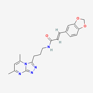 molecular formula C20H21N5O3 B12164844 (2E)-3-(1,3-benzodioxol-5-yl)-N-[3-(5,7-dimethyl[1,2,4]triazolo[4,3-a]pyrimidin-3-yl)propyl]prop-2-enamide 