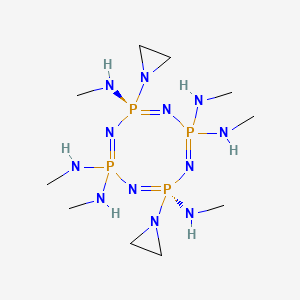 molecular formula C10H32N12P4 B1216519 1,3,5,7,2,4,6,8-Tetrazatetraphosphocine, 2,2,4,4,6,6,8,8-octahydro-2,6-bis(1-aziridinyl)-2,4,4,6,8,8-hexakis(methylamino)-, trans- CAS No. 96357-58-3