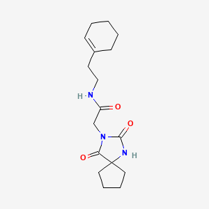molecular formula C17H25N3O3 B12165190 N-(2-(cyclohex-1-en-1-yl)ethyl)-2-(2,4-dioxo-1,3-diazaspiro[4.4]nonan-3-yl)acetamide 