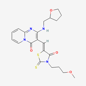 molecular formula C21H24N4O4S2 B12165205 3-{(Z)-[3-(3-methoxypropyl)-4-oxo-2-thioxo-1,3-thiazolidin-5-ylidene]methyl}-2-[(tetrahydrofuran-2-ylmethyl)amino]-4H-pyrido[1,2-a]pyrimidin-4-one 