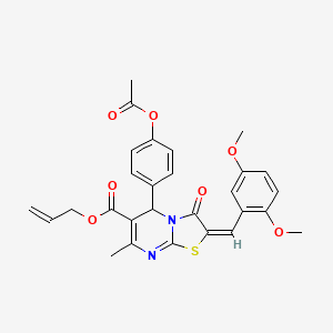 molecular formula C28H26N2O7S B12165226 prop-2-en-1-yl (2E)-5-[4-(acetyloxy)phenyl]-2-(2,5-dimethoxybenzylidene)-7-methyl-3-oxo-2,3-dihydro-5H-[1,3]thiazolo[3,2-a]pyrimidine-6-carboxylate 