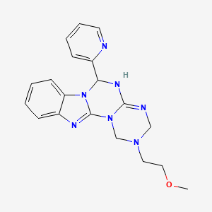 molecular formula C19H21N7O B12165264 2-(2-methoxyethyl)-6-(pyridin-2-yl)-2,3,4,6-tetrahydro-1H-benzo[4,5]imidazo[1,2-a][1,3,5]triazino[1,2-c][1,3,5]triazine 