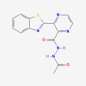 molecular formula C14H11N5O2S B12165309 N'-acetyl-3-(1,3-benzothiazol-2-yl)pyrazine-2-carbohydrazide 