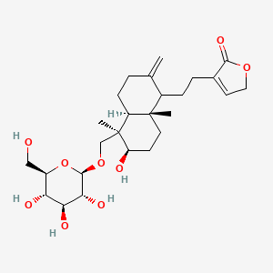 {2-Hydroxy-1,4a-dimethyl-6-methylidene-5-[2-(2-oxo-2,5-dihydrofuran-3-yl)ethyl]decahydronaphthalen-1-yl}methyl hexopyranoside