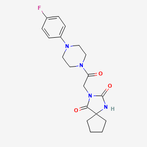 molecular formula C19H23FN4O3 B12165388 3-(2-(4-(4-Fluorophenyl)piperazin-1-yl)-2-oxoethyl)-1,3-diazaspiro[4.4]nonane-2,4-dione 
