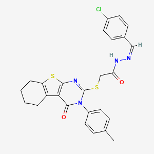 molecular formula C26H23ClN4O2S2 B12165657 N'-[(Z)-(4-chlorophenyl)methylidene]-2-{[3-(4-methylphenyl)-4-oxo-3,4,5,6,7,8-hexahydro[1]benzothieno[2,3-d]pyrimidin-2-yl]sulfanyl}acetohydrazide 