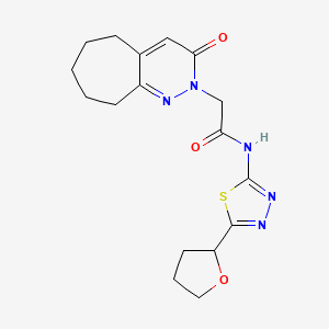 molecular formula C17H21N5O3S B12165790 2-(3-oxo-3,5,6,7,8,9-hexahydro-2H-cyclohepta[c]pyridazin-2-yl)-N-[(2E)-5-(tetrahydrofuran-2-yl)-1,3,4-thiadiazol-2(3H)-ylidene]acetamide 