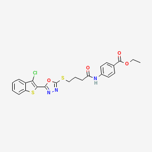 molecular formula C23H20ClN3O4S2 B12165897 Ethyl 4-[(4-{[5-(3-chloro-1-benzothiophen-2-yl)-1,3,4-oxadiazol-2-yl]sulfanyl}butanoyl)amino]benzoate 