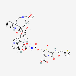 4-[[[(9R,10S,11R,12R,19R)-12-ethyl-4-[(13S,15R,17S)-17-ethyl-17-hydroxy-13-methoxycarbonyl-1,11-diazatetracyclo[13.3.1.04,12.05,10]nonadeca-4(12),5,7,9-tetraen-13-yl]-10,11-dihydroxy-5-methoxy-8-methyl-8,16-diazapentacyclo[10.6.1.01,9.02,7.016,19]nonadeca-2,4,6,13-tetraene-10-carbonyl]amino]carbamoyloxymethyl]-5,8-dioxo-7-[(2-thiophen-2-ylacetyl)amino]-5lambda4-thia-1-azabicyclo[4.2.0]oct-2-ene-2-carboxylic acid