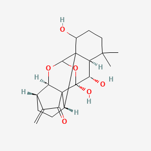 molecular formula C20H26O6 B1216613 (2S,5S,9R,13R,14S,15R,19S)-13,14,19-trihydroxy-16,16-dimethyl-6-methylidene-10,12-dioxahexacyclo[9.8.0.01,15.02,8.05,9.08,13]nonadecan-7-one 