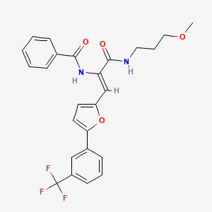 molecular formula C25H23F3N2O4 B12166211 N-[(1Z)-3-[(3-methoxypropyl)amino]-3-oxo-1-{5-[3-(trifluoromethyl)phenyl]furan-2-yl}prop-1-en-2-yl]benzamide 