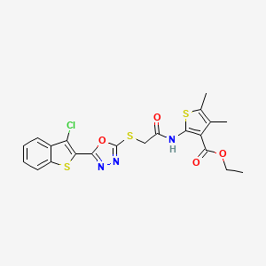 molecular formula C21H18ClN3O4S3 B12166446 Ethyl 2-[({[5-(3-chloro-1-benzothiophen-2-yl)-1,3,4-oxadiazol-2-yl]sulfanyl}acetyl)amino]-4,5-dimethylthiophene-3-carboxylate 