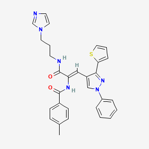 molecular formula C30H28N6O2S B12167032 (2Z)-N-(3-imidazolylpropyl)-2-[(4-methylphenyl)carbonylamino]-3-(1-phenyl-3-(2-thienyl)pyrazol-4-yl)prop-2-enamide 