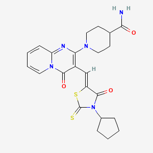 molecular formula C23H25N5O3S2 B12167176 1-{3-[(Z)-(3-cyclopentyl-4-oxo-2-thioxo-1,3-thiazolidin-5-ylidene)methyl]-4-oxo-4H-pyrido[1,2-a]pyrimidin-2-yl}piperidine-4-carboxamide 