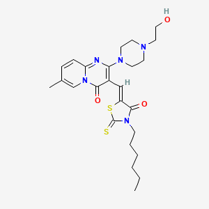 molecular formula C25H33N5O3S2 B12167343 3-[(Z)-(3-hexyl-4-oxo-2-thioxo-1,3-thiazolidin-5-ylidene)methyl]-2-[4-(2-hydroxyethyl)piperazin-1-yl]-7-methyl-4H-pyrido[1,2-a]pyrimidin-4-one 