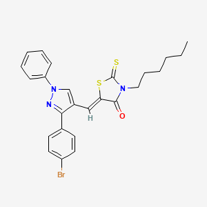 molecular formula C25H24BrN3OS2 B12167374 5-((3-(4-Bromophenyl)-1-phenyl-1H-pyrazol-4-yl)methylene)-3-hexyl-2-thioxothiazolidin-4-one CAS No. 307953-06-6