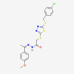 molecular formula C20H19ClN4O2S3 B12167386 2-({5-[(4-chlorobenzyl)sulfanyl]-1,3,4-thiadiazol-2-yl}sulfanyl)-N'-[(1Z)-1-(4-methoxyphenyl)ethylidene]acetohydrazide 