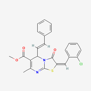 molecular formula C24H19ClN2O3S B12167419 methyl (2E)-2-(2-chlorobenzylidene)-7-methyl-3-oxo-5-[(E)-2-phenylethenyl]-2,3-dihydro-5H-[1,3]thiazolo[3,2-a]pyrimidine-6-carboxylate 