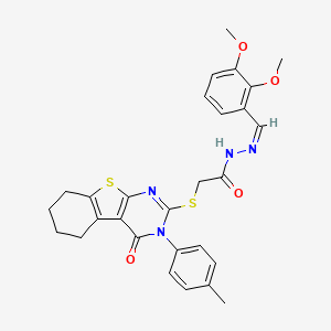molecular formula C28H28N4O4S2 B12167571 N'-[(Z)-(2,3-dimethoxyphenyl)methylidene]-2-{[3-(4-methylphenyl)-4-oxo-3,4,5,6,7,8-hexahydro[1]benzothieno[2,3-d]pyrimidin-2-yl]sulfanyl}acetohydrazide 