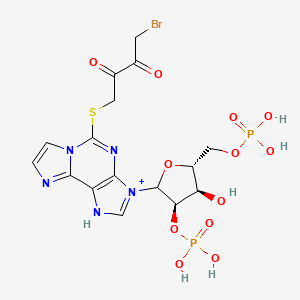 molecular formula C16H19BrN5O12P2S+ B1216758 [(3R,4R,5R)-2-[5-(4-Bromo-2,3-dioxobutyl)sulfanyl-1H-imidazo[2,1-f]purin-3-ium-3-yl]-4-hydroxy-5-(phosphonooxymethyl)oxolan-3-yl] dihydrogen phosphate CAS No. 98296-22-1