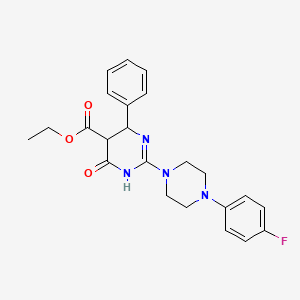 molecular formula C23H25FN4O3 B12167591 Ethyl 2-(4-(4-fluorophenyl)-1-piperazinyl)-4-oxo-6-phenyl-1,4,5,6-tetrahydro-5-pyrimidinecarboxylate 