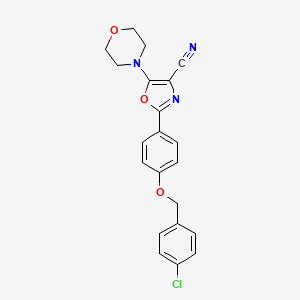 molecular formula C21H18ClN3O3 B1216800 2-[4-[(4-Chlorophenyl)methoxy]phenyl]-5-(4-morpholinyl)-4-oxazolecarbonitrile 