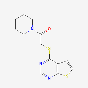 molecular formula C13H15N3OS2 B12168199 1-(Piperidin-1-yl)-2-(thieno[2,3-d]pyrimidin-4-ylsulfanyl)ethanone 