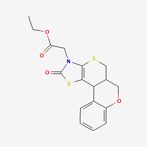 molecular formula C17H17NO4S2 B12168225 ethyl 2-(15-oxo-8-oxa-12,16-dithia-14-azatetracyclo[8.7.0.02,7.013,17]heptadeca-2,4,6,13(17)-tetraen-14-yl)acetate 