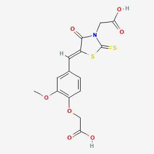molecular formula C15H13NO7S2 B12168230 {(5Z)-5-[4-(carboxymethoxy)-3-methoxybenzylidene]-4-oxo-2-thioxo-1,3-thiazolidin-3-yl}acetic acid 