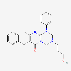 molecular formula C23H26N4O2 B12168404 7-Benzyl-3-(3-hydroxypropyl)-8-methyl-1-phenyl-2,4-dihydropyrimido[1,2-a][1,3,5]triazin-6-one 