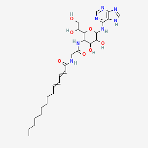 molecular formula C28H43N7O7 B1216879 N-[2-[[2-(1,2-dihydroxyethyl)-4,5-dihydroxy-6-(7H-purin-6-ylamino)oxan-3-yl]amino]-2-oxoethyl]tetradeca-2,4-dienamide 