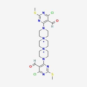 molecular formula C24H32Cl2N8O2S2+2 B1216882 4-Chloro-6-[12-(6-chloro-5-formyl-2-methylsulfanyl-pyrimidin-4-yl)-3,12-diaza-6,9-diazoniadispiro[5.2.5^{9}.2^{6}]hexadecan-3-yl]-2-methylsulfanyl-pyrimidine-5-carbaldehyde 