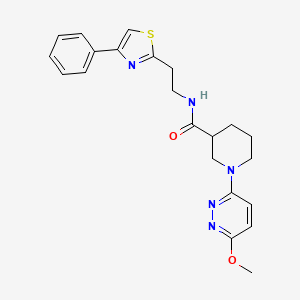 molecular formula C22H25N5O2S B12168963 1-(6-methoxy-3-pyridazinyl)-N-[2-(4-phenyl-1,3-thiazol-2-yl)ethyl]-3-piperidinecarboxamide 