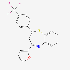 molecular formula C20H14F3NOS B12169019 4-(Furan-2-yl)-2-[4-(trifluoromethyl)phenyl]-2,3-dihydro-1,5-benzothiazepine 