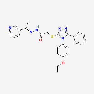 molecular formula C25H24N6O2S B12169067 2-[[4-(4-ethoxyphenyl)-5-phenyl-1,2,4-triazol-3-yl]sulfanyl]-N-[(Z)-1-pyridin-3-ylethylideneamino]acetamide 