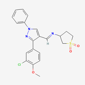 molecular formula C21H20ClN3O3S B12169076 N-{(E)-[3-(3-chloro-4-methoxyphenyl)-1-phenyl-1H-pyrazol-4-yl]methylidene}tetrahydrothiophen-3-amine 1,1-dioxide 