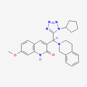 molecular formula C26H28N6O2 B1216913 3-[(1-cyclopentyl-5-tetrazolyl)-(3,4-dihydro-1H-isoquinolin-2-yl)methyl]-7-methoxy-1H-quinolin-2-one 