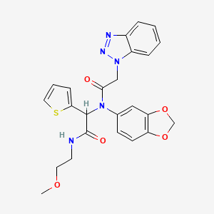 molecular formula C24H23N5O5S B1216917 2-[1,3-benzodioxol-5-yl-[2-(1-benzotriazolyl)-1-oxoethyl]amino]-N-(2-methoxyethyl)-2-thiophen-2-ylacetamide 