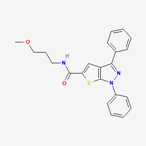 molecular formula C22H21N3O2S B12169275 N-(3-methoxypropyl)-1,3-diphenyl-1H-thieno[2,3-c]pyrazole-5-carboxamide 