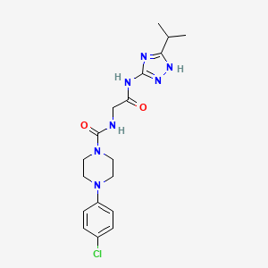 molecular formula C18H24ClN7O2 B12169282 4-(4-chlorophenyl)-N-(2-oxo-2-{[3-(propan-2-yl)-1H-1,2,4-triazol-5-yl]amino}ethyl)piperazine-1-carboxamide 