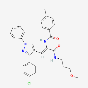 molecular formula C30H29ClN4O3 B12169306 N-{(1Z)-1-[3-(4-chlorophenyl)-1-phenyl-1H-pyrazol-4-yl]-3-[(3-methoxypropyl)amino]-3-oxoprop-1-en-2-yl}-4-methylbenzamide 